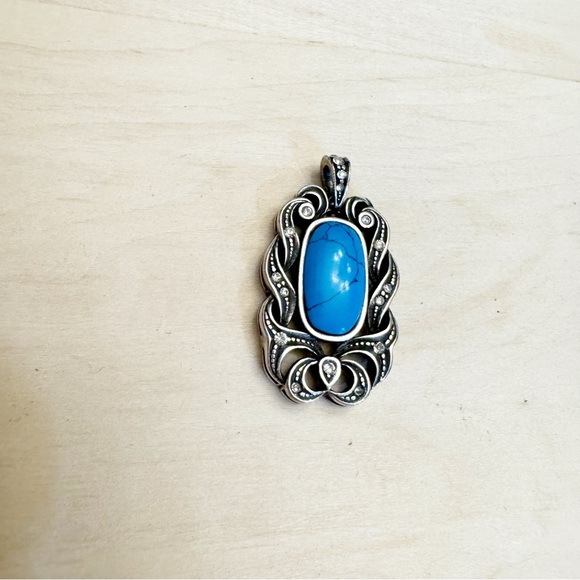 Beautiful Vintage Etalon Jenavi Turquoise Sterling Pendant - Picture 2 of 8